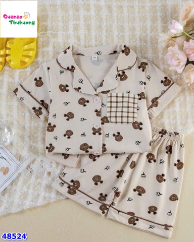 Bộ Pyjama đùi kem gấu nâu