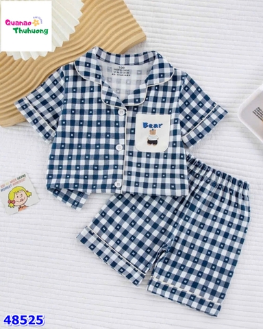 Bộ Pyjama đùi caro xanh gấu