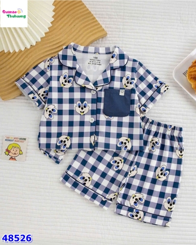 Bộ Pyjama đùi caro xanh sóc