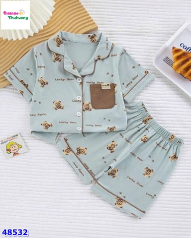 Bộ Pyjama đùi xanh lá gấu nâu