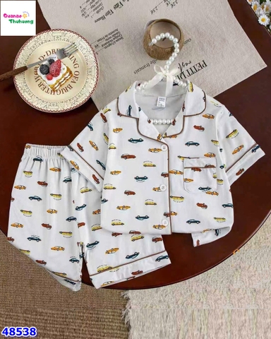 Bộ Pyjama đùi trắng ô tô