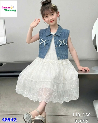 Set đầm trắng , áo gile jean