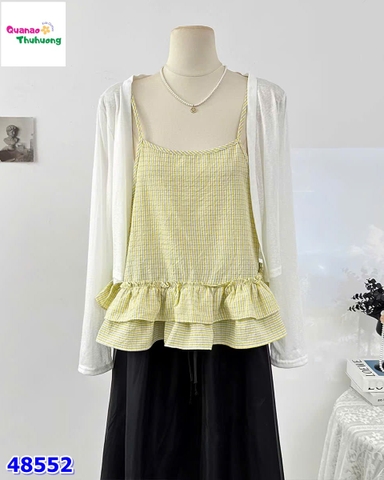 Set áo dây vàng caro + khoác trắng