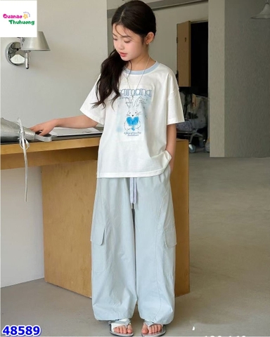 Set bộ áo trắng thỏ, quần xanh