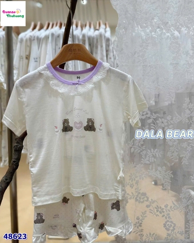 Bộ Tencel T kem gấu trái tim tím