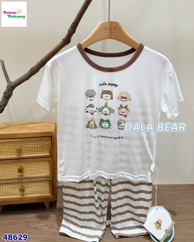 Bộ Tencel T lửng kem viền nâu cún Cute happy