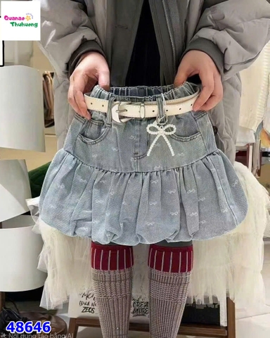 Chân váy bí jean in nơ