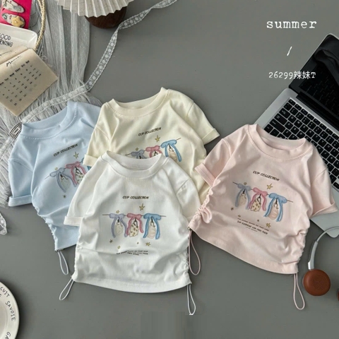 Áo thun hồng thêu nơ 3 màu