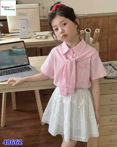 Áo sơ mi caro hồng Miu + khăn choàng