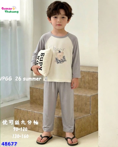Bộ Tencel dài kem gấu ôm gối