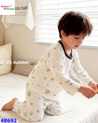 Bộ Tencel dài trắng kẻ khủng long
