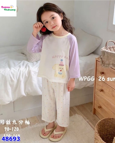 Bộ Tencel dài trắng gấu happyday