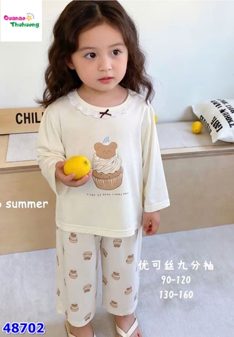 Bộ Tencel dài kem gấu cupcake