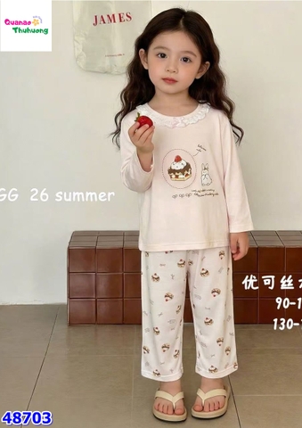 Bộ Tencel dài hồng bánh kem