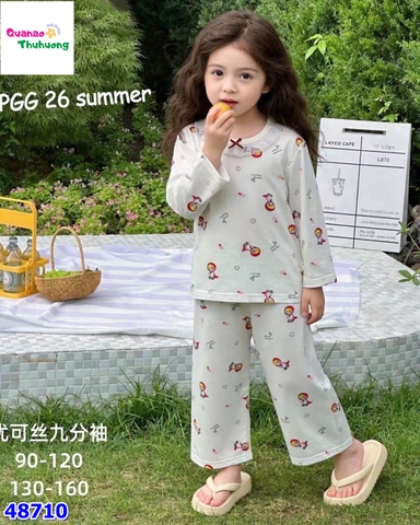 Bộ Tencel dài trắng bé quàng khăn đỏ