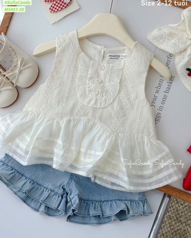 Set bộ Miakid áo thêu, quần short jean