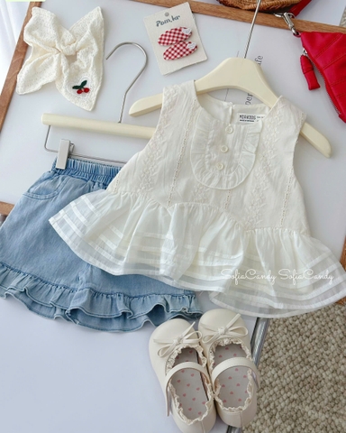 Set bộ Miakid áo thêu, quần short jean