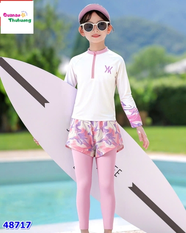 Bộ bơi Yuke trắng tay loang hồng