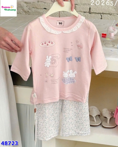 Bộ Tencel lửng hồng thỏ trắng