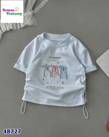 Áo thun xanh thêu nơ 3 màu
