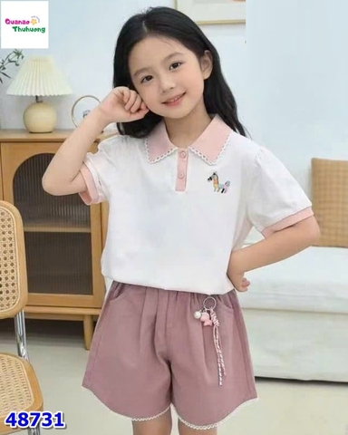 Set áo hồng thêu ngựa, quần short hồng