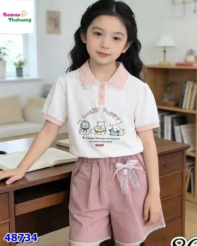 Set bộ áo hồng Puppy Lucky