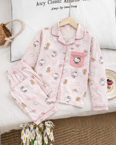 Pyjama dài hồng Kitty và gấu
