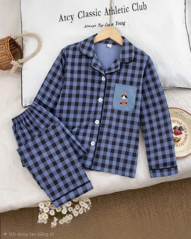 Pyjama dài caro xanh Little Dog