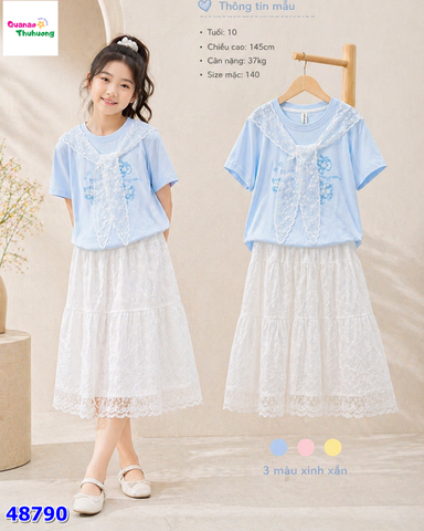 Set áo xanh Kitty, chân váy trắng