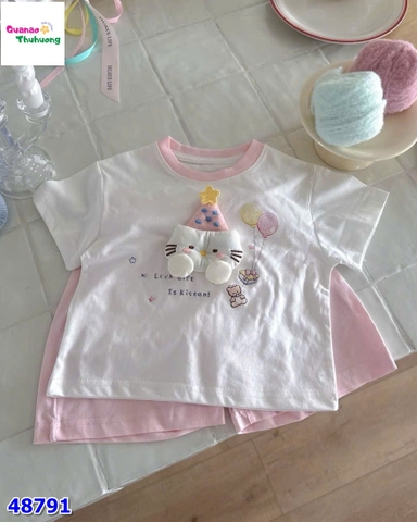Set áo kem Kitty, quần hồng