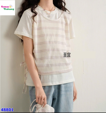 Set Syxy áo kem yếm sọc nâu + túi
