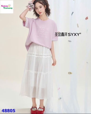 Set áo tím thêu Puppy, váy trắng