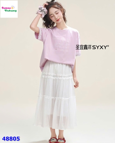 Set áo tím thêu Puppy, váy trắng