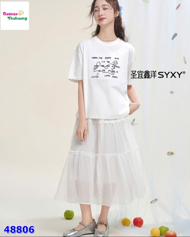 Set áo trắng thêu Puppy, váy trắng