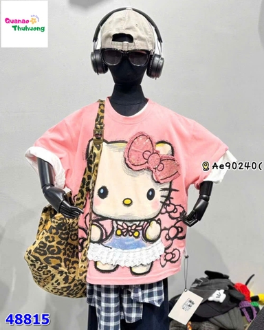 Áo thun hồng Kitty váy ren