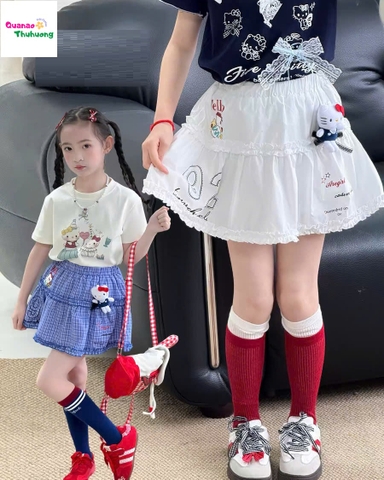 Chân váy trắng in 92 Kitty