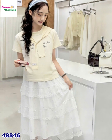 Set áo vàng Glandi, váy trắng đính hạt