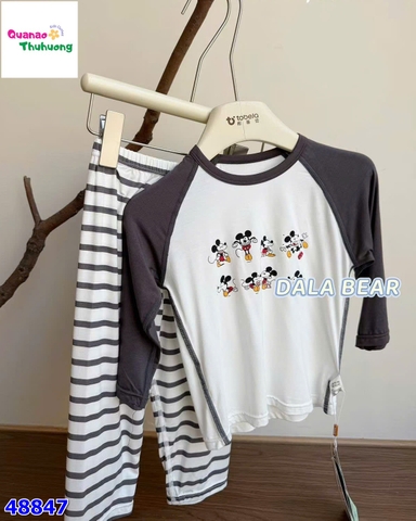 Bộ Tencel T dài trắng Mickey