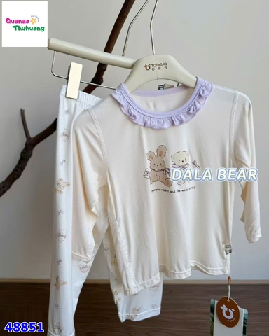 Bộ Tencel T dài kem gấu & thỏ