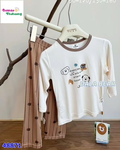 Bộ Tencel T dài trắng cún, quần nâu