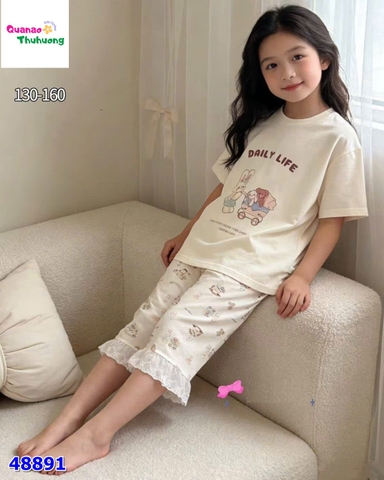 Bộ thun lửng kem thỏ và gấu Daily