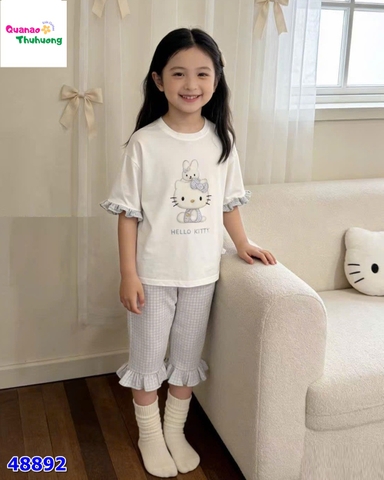 Bộ thun lửng kem Kitty xanh