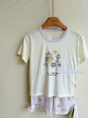 Bộ Tencel T kem gấu viền tím