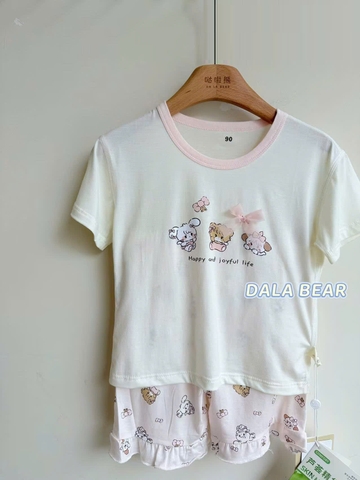 Bộ Tencel T kem thỏ đính nơ hồng