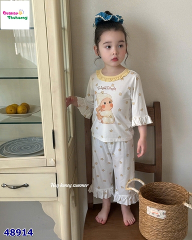 Bộ Tencel lửng Honey trắng em bé ôm gấu