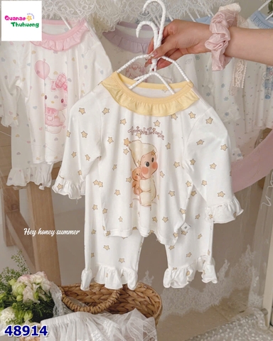 Bộ Tencel lửng Honey trắng em bé ôm gấu