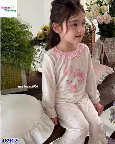 Bộ Tencel dài Honey trắng Hellokitty bóng bay