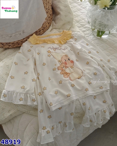 Bộ Tencel dài Honey trắng em bé ôm gấu