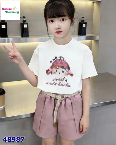 Set áo trắng cô gái Sweet, quần short hồng