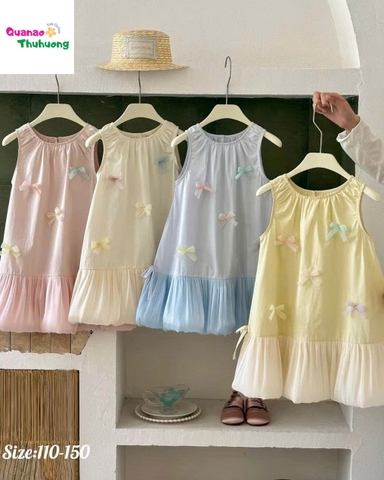 Đầm vàng đính nơ nhiều màu